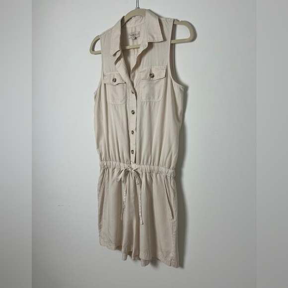 LOFT Beige Safari Button Front Sleeveless Elastic Waist Pockets Jumper Romper XS - Picture 4 of 11